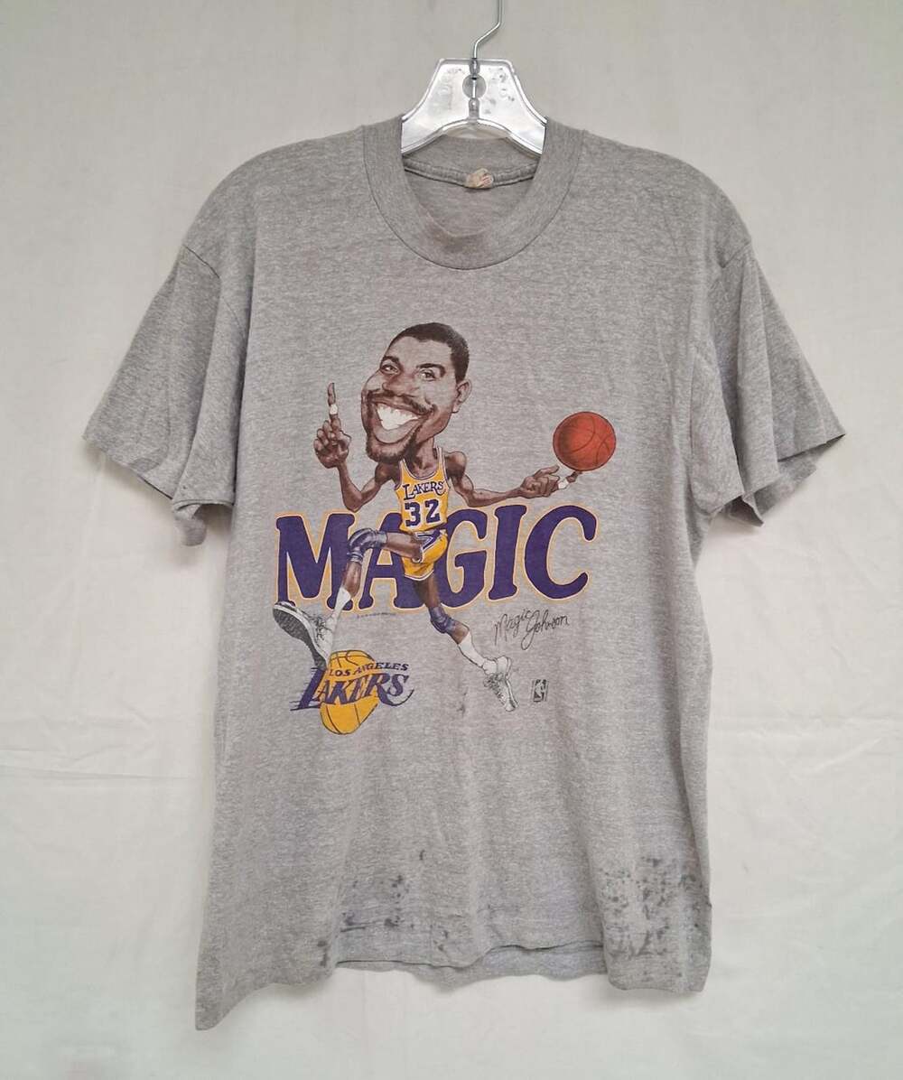 Vintage 80s Magic Johnson LA Lakers Salem Screen Printers Caricature T-Shirt Siz
